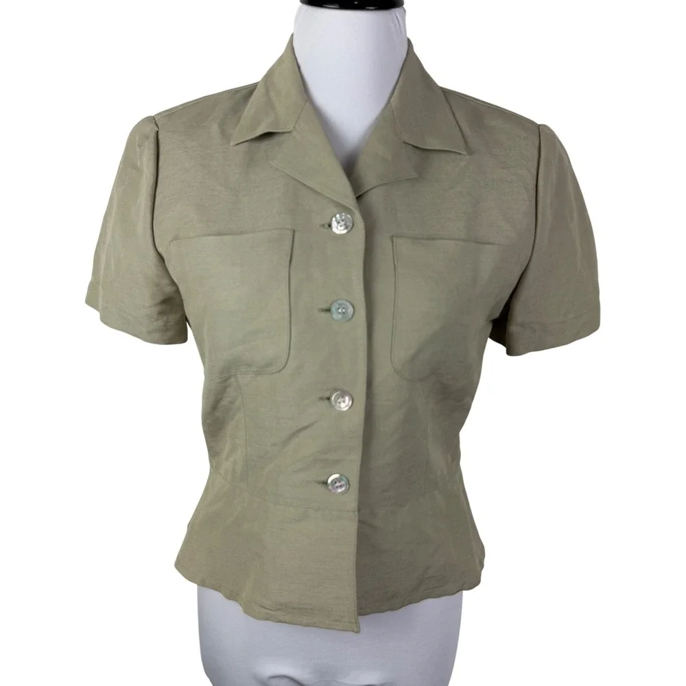 Emma James Liz Claiborne Sage Green Linen‎ Blend Fitted Blazer Top Women's 6